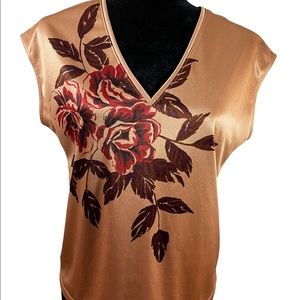 New York & Company Vintage Cap Sleeve Floral Print Top SIZE M